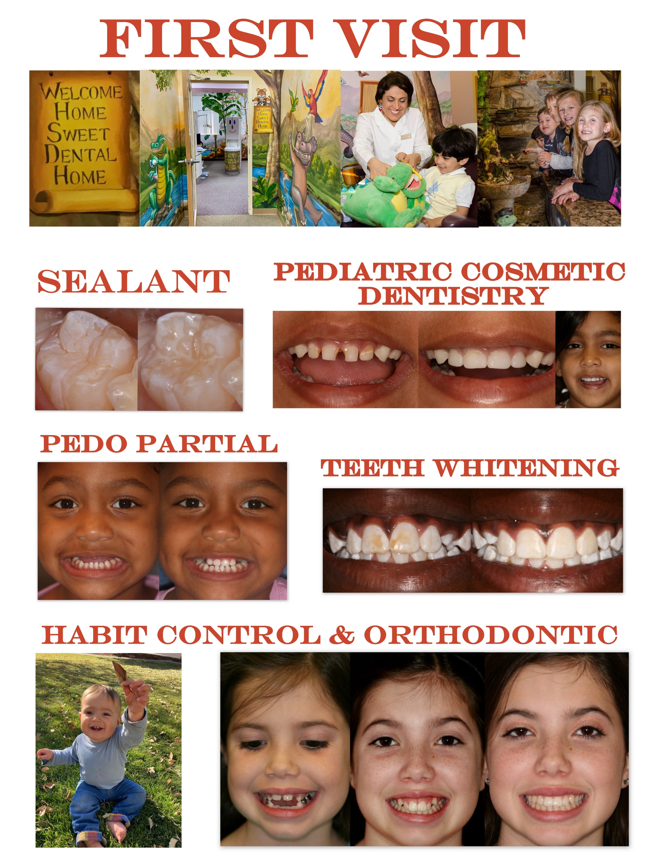Pediatric dental services collage.